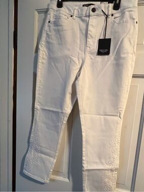 Simply Vera Vera Wang White Cropped Embroidered Ankle Pants